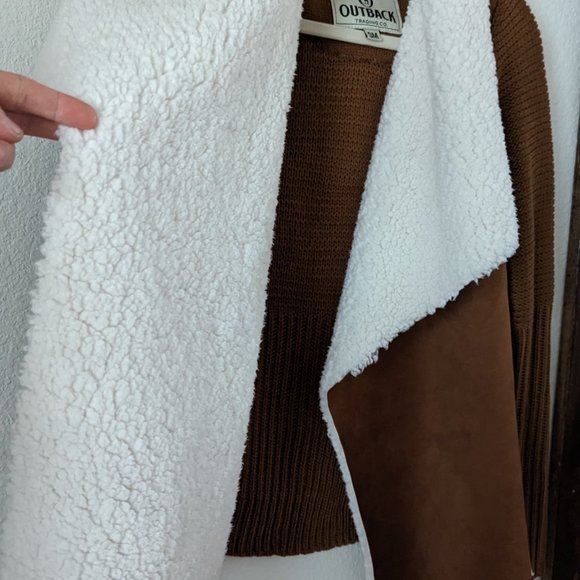 Outback Trading Co. Suede and Knit Sherpa Sweater Jacket - Picture 3 of 5